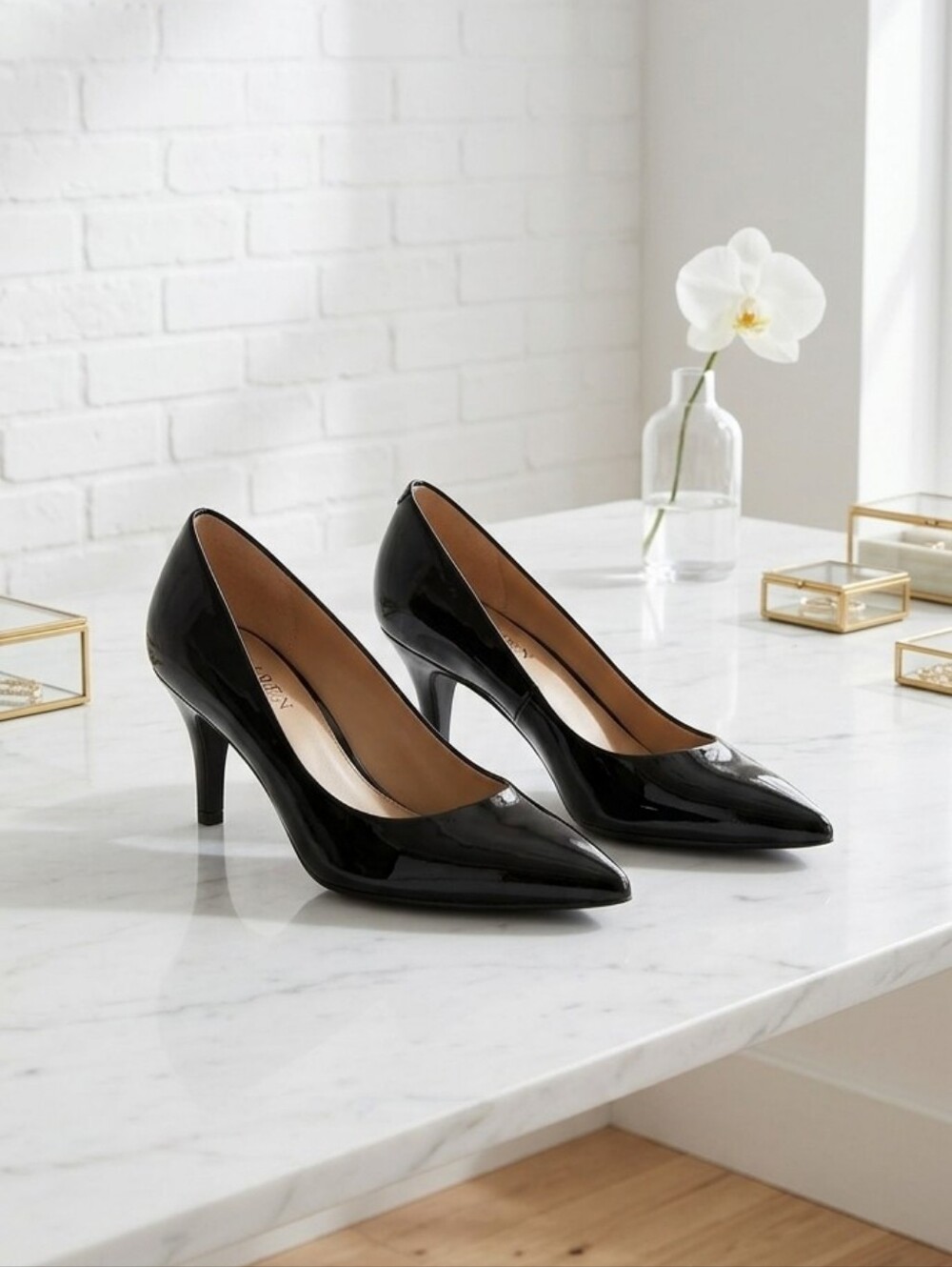 Lauren Ralph Lauren Black Patent Pointed-Toe Pumps